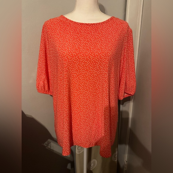 Anne Klein Coral Blouse with White Polka Dots - Picture 1 of 2